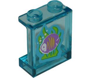 LEGO Transparent Light Blue Panel 1 x 2 x 2 with purple fish facing left with yellow stripes Sticker with Side Supports, Hollow Studs (6268)