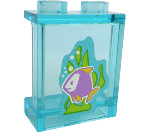 LEGO Transparent Light Blue Panel 1 x 2 x 2 with purple fish with yellow fins Sticker with Side Supports, Hollow Studs (6268)