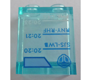LEGO Transparent Light Blue Panel 1 x 2 x 2 with 'T' '20:20' and '20:21' Sticker with Side Supports, Hollow Studs (6268)