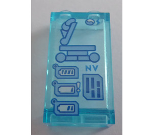 LEGO Transparentes Hellblau Panel 1 x 2 x 3 mit Drei Batteries und Sim Card Aufkleber mit Seitenstützen - Hohlbolzen (35340)