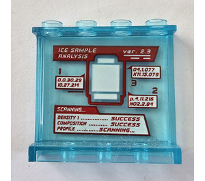 LEGO Przezroczysty jasnoniebieski Płyta 1 x 4 x 3 z 'ICE SAMPLE ANALYSIS' I Statistics Display Naklejka z bocznymi wspornikami, pustymi kołkami (35323)