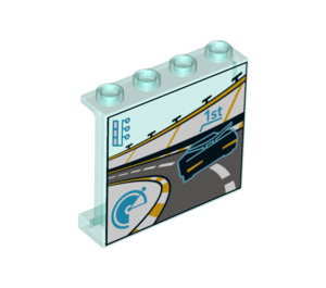 LEGO Transparentes Hellblau Panel 1 x 4 x 3 mit Race Montior 1st place  mit Seitenstützen, Hohlbolzen (33618 / 60581)