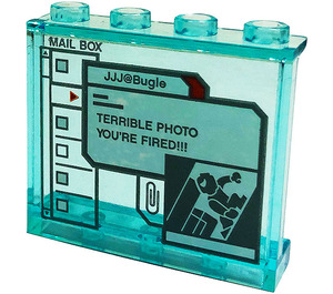 LEGO Transparent Light Blue Panel 1 x 4 x 3 with 'TERRIBLE PHOTO YOU'RE FIRED!!!', Spider-man Sticker with Side Supports, Hollow Studs (35323)