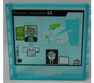 LEGO Gennemsigtig lyseblå Panel 1 x 6 x 5 med 'AGENT PHOENIX', 'SUSPECT', Map, Computer Screen og Keyboard Klistermærke (59349)