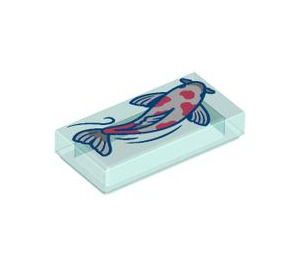 LEGO Transparentes Hellblau Fliese 1 x 2 mit Koi Carp Fisch mit Nut (3069 / 103319)