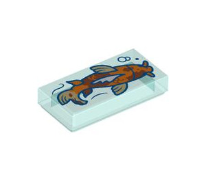 LEGO Transparentes Hellblau Fliese 1 x 2 mit Koi Fisch mit Nut (3069 / 105178)