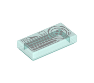 LEGO Bleu Clair Transparent Tuile 1 x 2 avec Blanc Keyboard et Traverser avec rainure (3069)