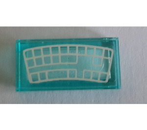 LEGO Transparent Light Blue Tile 1 x 2 with White Keyboard Sticker with Groove (3069)