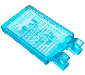 LEGO Bleu clair transparent Tuile 2 x 3 avec Horizontal Clips avec Dinosaure 'TRICERATOPS' Autocollant (Pinces épaisses ouvertes en «O») (30350)