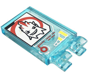 LEGO Transparent Light Blue Tile 2 x 3 with Horizontal Clips with Evil Face Sticker (Thick Open 'O' Clips) (30350)