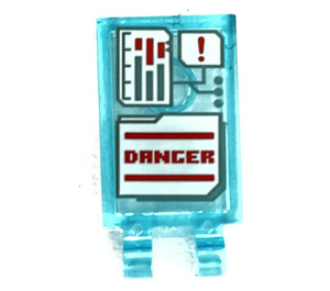 LEGO Transparent Light Blue Tile 2 x 3 with Horizontal Clips with Folder on Monitor and Red 'DANGER' Sticker ('U' Clips) (30350)