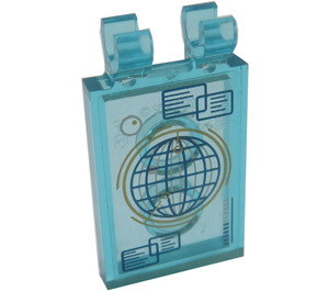 LEGO Transparent Light Blue Tile 2 x 3 with Horizontal Clips with Globe Screen Sticker ('U' Clips) (30350)