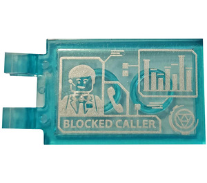 LEGO Transparent Light Blue Tile 2 x 3 with Horizontal Clips with Graphics, Agent Coulson and 'BLOCKED CALLER' Sticker ('U' Clips) (30350)