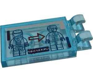 LEGO Transparent Light Blue Tile 2 x 3 with Horizontal Clips with Iron Man, Red Arrow and Tony Stark Sticker ('U' Clips) (30350)