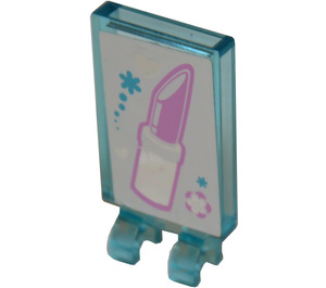 LEGO Transparent Light Blue Tile 2 x 3 with Horizontal Clips with lipstick Sticker ('U' Clips) (30350)