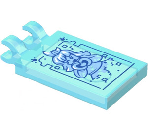LEGO Bleu clair transparent Tuile 2 x 3 avec Horizontal Clips avec Mei Character Picture Autocollant (Pinces épaisses ouvertes en «O») (30350)
