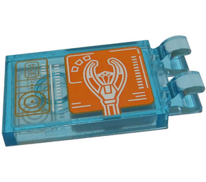 LEGO Bleu clair transparent Tuile 2 x 3 avec Horizontal Clips avec Orange Staff Autocollant (Pinces épaisses ouvertes en «O») (30350)