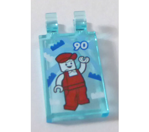 LEGO Transparent Light Blue Tile 2 x 3 with Horizontal Clips with Red Cap and Overalls Sticker (Thick Open 'O' Clips) (30350)