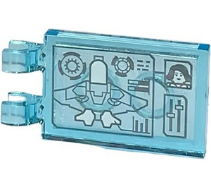 LEGO Transparent Light Blue Tile 2 x 3 with Horizontal Clips with Screen with Quinjet and Black Widow Head Sticker (Thick Open 'O' Clips) (30350)