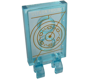 LEGO Transparant Lichtblauw Tegel 2 x 3 met Horizontaal Clips met 'Ultron Project' Sticker (Dikke open 'O'-clips) (30350)