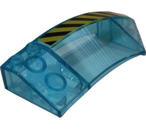 LEGO Transparant Lichtblauw Wig Gebogen 3 x 8 x 2 Rechtsaf met Hazard Strepen (Rechtsaf) Sticker (41749)