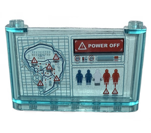 LEGO Transparent Light Blue Windscreen 1 x 6 x 3 with Screen „Restricted Area“ „Power Off“ Sticker (39889)