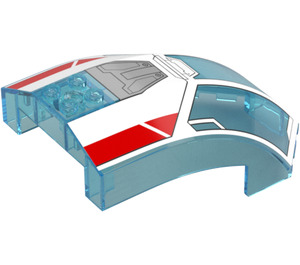 LEGO Transparentes Hellblau Windschutzscheibe 10 x 6 x 4 Gebogen mit Weiß und Rot (18729 / 106153)