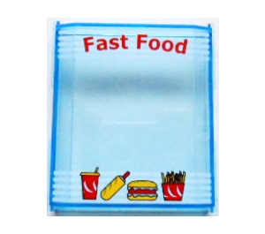 LEGO Transparent Medium Blue Panel 2 x 8 x 8 with Vertical Ridges with FAST FOOD and Drink, Icecream, Burger and French Fries Pattern (30650 / 46153)
