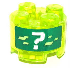 LEGO Transparentes Neongrün Backstein 2 x 2 Runden mit '?' Aufkleber (3941)