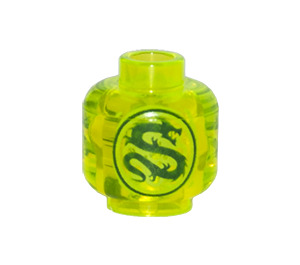 LEGO Transparent Neon Green Minifig head with snake pattern (Recessed Solid Stud) (3626)