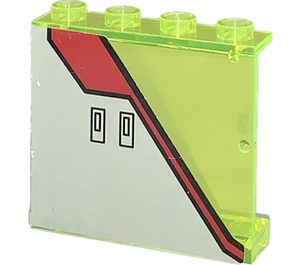 LEGO Transparant Neon Groen Paneel 1 x 4 x 3 met Zilver en Rood Top Links Sticker zonder zijsteunen, holle noppen (4215)