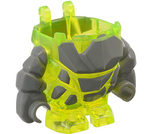 LEGO Transparent Neon Green Rock Monster Body with Dark Stone Gray Pattern and Arms