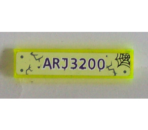 LEGO Transparent Neon Green Tile 1 x 4 with License Plate 'ARJ3200', Spider Web, Cracks and Rivets Pattern Sticker (2431)