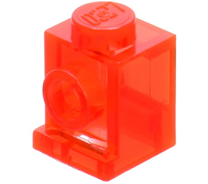LEGO Transparant Neon Roodachtig Oranje Steen 1 x 1 met Koplamp en Slot (4070 / 30069)