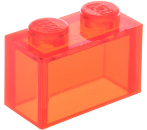 LEGO Transparant Neon Roodachtig Oranje Steen 1 x 2 zonder buis aan de onderzijde (3065 / 35743)