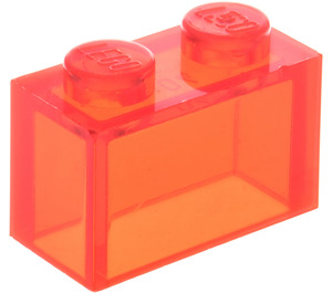 LEGO Gennemsigtig neon rødlig orange Klods 1 x 2 uden bundrør (3065 / 35743)