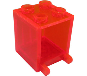 LEGO Transparentes neonrötliches Orange Container 2 x 2 x 2 mit vertieften Noppen (4345 / 30060)