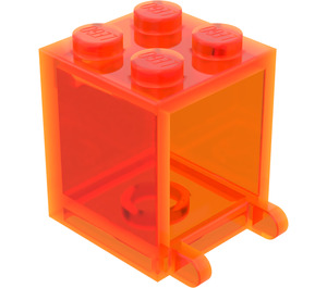 LEGO Transparentes neonrötliches Orange Container 2 x 2 x 2 mit festen Noppen (4345)