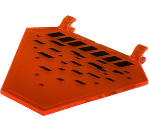 LEGO Transparentes neonrötliches Orange Flagge 5 x 6 Hexagonal mit Schwarz Bars Aufkleber mit dicken Clips (17979)