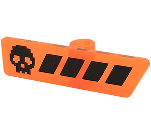 LEGO Transparent Neon Reddish Orange Gameplayer Label with Black Skull and Stripes Pattern