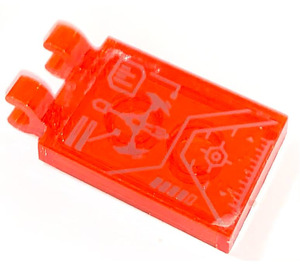 LEGO Orange rougeâtre néon transparent Tuile 2 x 3 avec Horizontal Clips avec Control Panneau Autocollant (Pinces épaisses ouvertes en «O») (30350)