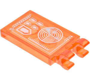 LEGO Orange rougeâtre néon transparent Tuile 2 x 3 avec Horizontal Clips avec Fortrex Radar Autocollant (Pinces épaisses ouvertes en «O») (30350)