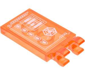 LEGO Transparent Neon Reddish Orange Tile 2 x 3 with Horizontal Clips with Fortrex Readout Sticker (Thick Open 'O' Clips) (30350)