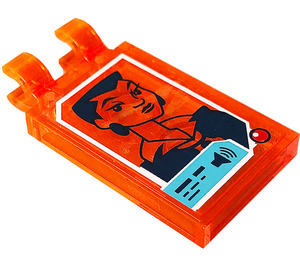 LEGO Transparent Neon Reddish Orange Tile 2 x 3 with Horizontal Clips with Screen, Woman Sticker (Thick Open 'O' Clips) (30350)