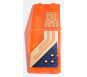 LEGO Transparent Neon Reddish Orange Windscreen 2 x 5 x 1.3 with Circuitry and Black Triangle (Left) Sticker (6070)