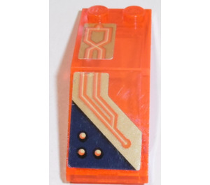 LEGO Transparent Neon Reddish Orange Windscreen 2 x 5 x 1.3 with Circuitry and Black Triangle (Right) Sticker (6070)