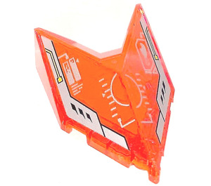 LEGO Transparent Neon Reddish Orange Windscreen 6 x 4 x 1.3 with Point with Cockpit Decoration Sticker (22483)