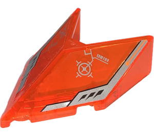 LEGO Transparent Neon Reddish Orange Windscreen 6 x 4 x 1.3 with Point with Silver Circuitry and Black Vents Pattern on Both Sides Sticker (22483)