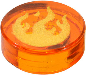 LEGO Transparent Orange Tile 1 x 1 Round with Gold Flame Pattern (17667 / 98138)