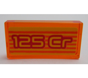 LEGO Transparant oranje Tegel 1 x 2 met "125 Cr" Sign Sticker met groef (3069)